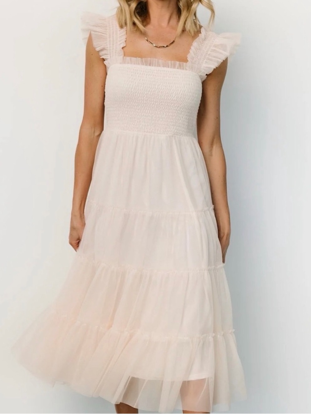 Baltic Born Emma Smocked Tulle Dress | Beige | XL